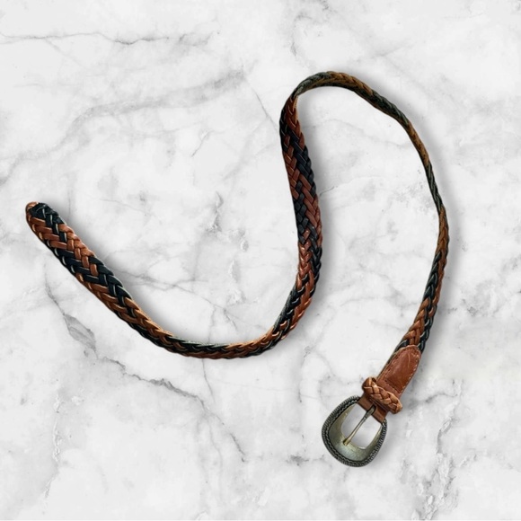 💎Vintage Jeremy Scott Brown and Black Braided Leather Belt - Picture 5 of 15